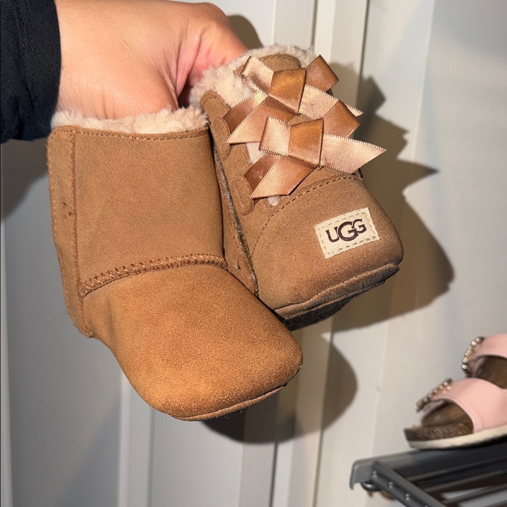 UGG Brown Baby Booties with Ribbon